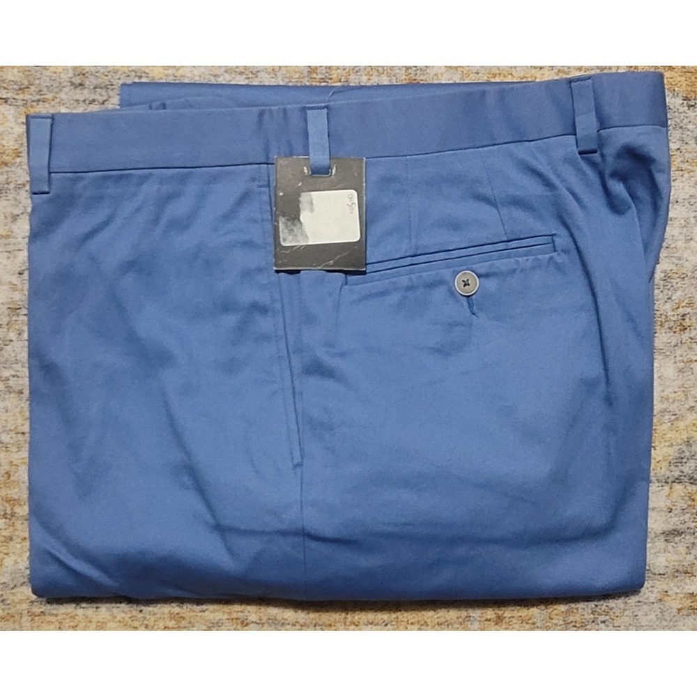 $198 Saks Fifth Avenue Men's Blue Cotton Flat Front Dress Pants Size 36‎ Regular